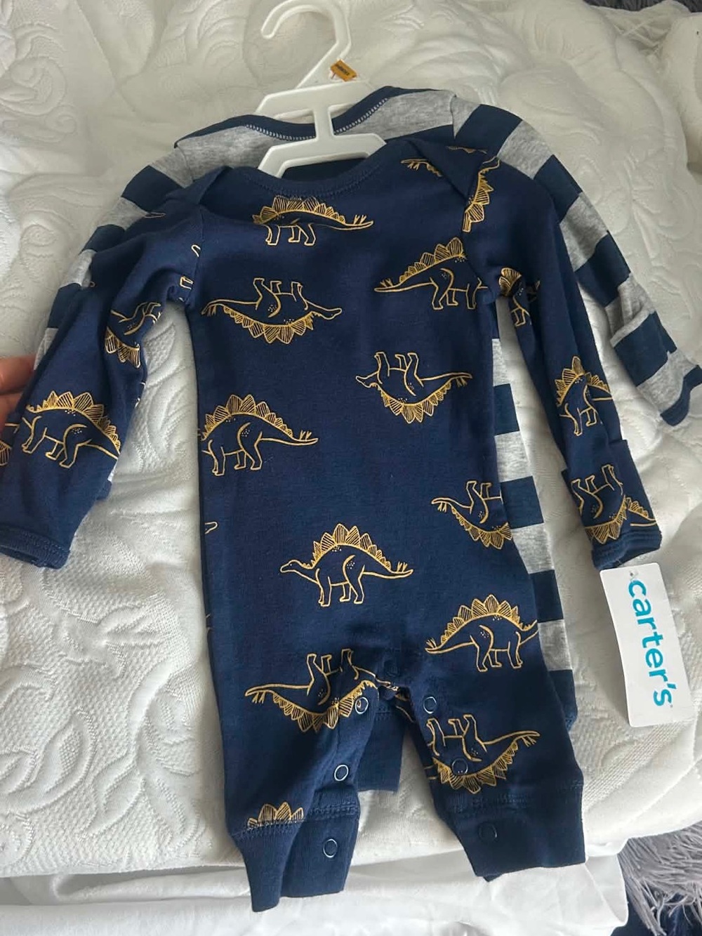 Carter's Navy Footie with Gold Dinosaur Print